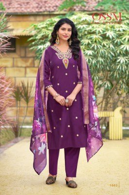 Ossm Nusrat Festive Suit Set Premium Roman Silk Heavy Embroidery Pocket Pant And Digital Jacquard Dupatta Wholesale kurti pant with dupatta Catalogs