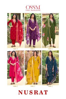 Ossm Nusrat Festive Suit Set Premium Roman Silk Heavy Embroidery Pocket Pant And Digital Jacquard Dupatta Wholesale kurti pant with dupatta Catalogs