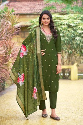 Ossm Nusrat Festive Suit Set Premium Roman Silk Heavy Embroidery Pocket Pant And Digital Jacquard Dupatta Wholesale kurti pant with dupatta Catalogs