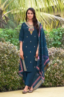 Ossm Nusrat Festive Suit Set Premium Roman Silk Heavy Embroidery Pocket Pant And Digital Jacquard Dupatta Wholesale kurti pant with dupatta Catalogs