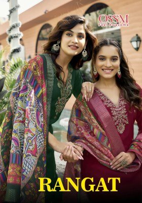 Ossm Rangat Festival Collection Premium Roman Silk Kurti Set with Heavy Embroidery Astar And Pant Pocket Jacquard Digital Print Dupatta Wholesale kurtis catalogs