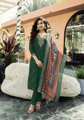 Ossm Rangat Festival Collection Premium Roman Silk Kurti Set with Heavy Embroidery Astar And Pant Pocket Jacquard Digital Print Dupatta Wholesale kurtis catalogs
