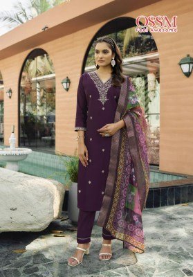 Ossm Rangat Festival Collection Premium Roman Silk Kurti Set with Heavy Embroidery Astar And Pant Pocket Jacquard Digital Print Dupatta Wholesale kurtis catalogs