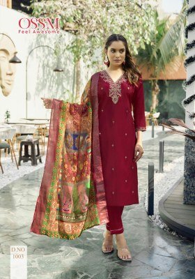 Ossm Rangat Festival Collection Premium Roman Silk Kurti Set with Heavy Embroidery Astar And Pant Pocket Jacquard Digital Print Dupatta Wholesale kurtis catalogs