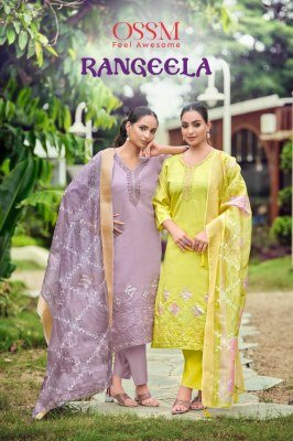 Ossm Rangeela Festive Charm Viscos Roman Silk Suit with Hand Embroidery And Designer Pocket Pant Dupatta Wholesale kurtis catalogs
