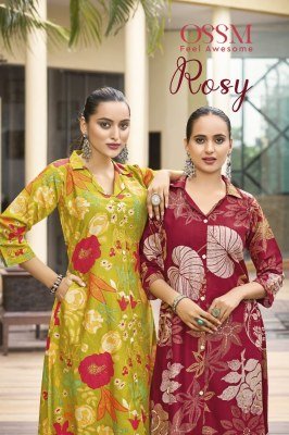Ossm Rosy Designer Vetican Discharge Print A Line Kurti with Pocket and Viscos Silk Pant  Wholesale Ossm Kurti catalogue