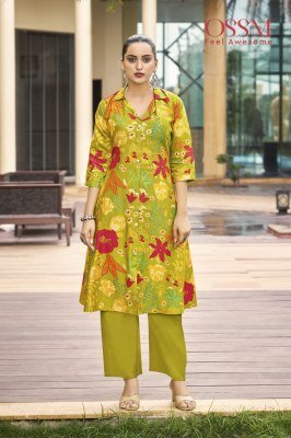 Ossm Rosy Designer Vetican Discharge Print A Line Kurti with Pocket and Viscos Silk Pant  Wholesale kurtis catalogs