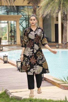 Ossm Rosy Designer Vetican Discharge Print A Line Kurti with Pocket and Viscos Silk Pant  Wholesale kurtis catalogs