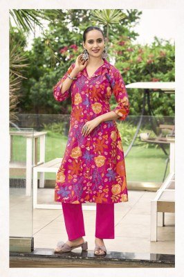 Ossm Rosy Designer Vetican Discharge Print A Line Kurti with Pocket and Viscos Silk Pant  Wholesale kurtis catalogs