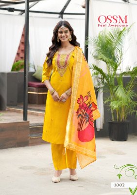 Ossm Saanchi Fancy 3pc Set Premium Viscose Roman Silk Kurti with Embroidery And Pant Pocket Silk Digital Print Dupatta And Wholesale kurtis catalogs