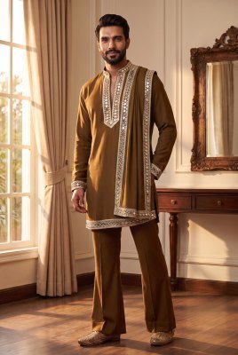 Outluk Wedding 52 Men's Navratri Special Pure Heavy Lachaka Mirror Work Kurta 