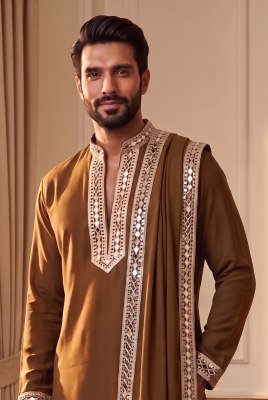Outluk Wedding 52 Men's Navratri Special Pure Heavy Lachaka Mirror Work Kurta mens kurta