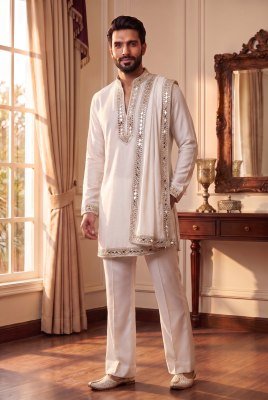 Outluk Wedding 52 Men's Navratri Special Pure Heavy Lachaka Mirror Work Kurta mens kurta