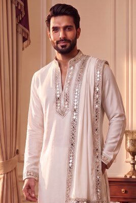 Outluk Wedding 52 Men's Navratri Special Pure Heavy Lachaka Mirror Work Kurta mens kurta