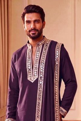 Outluk Wedding 52 Men's Navratri Special Pure Heavy Lachaka Mirror Work Kurta mens kurta