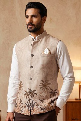 Outluk Wedding 63 Heavy Designer Linen Modi Jacket with Digital Print  