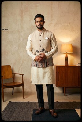 Outluk Wedding 63 Heavy Designer Linen Modi Jacket with Digital Print  modi jacket