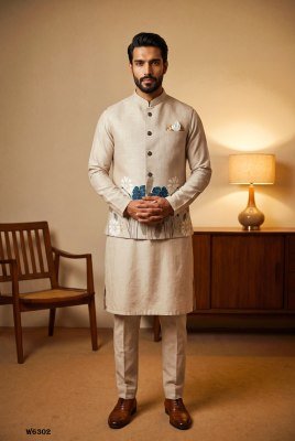 Outluk Wedding 63 Heavy Designer Linen Modi Jacket with Digital Print  modi jacket