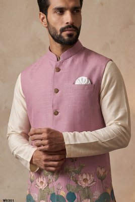 Outluk Wedding 63 Heavy Designer Linen Modi Jacket with Digital Print  modi jacket