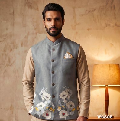 Outluk Wedding 63 Heavy Designer Linen Modi Jacket with Digital Print  modi jacket