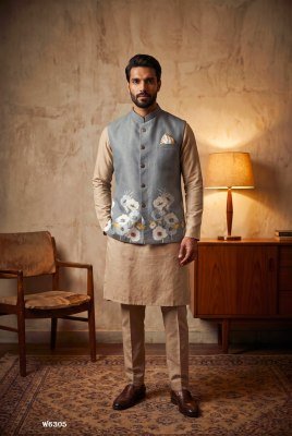 Outluk Wedding 63 Heavy Designer Linen Modi Jacket with Digital Print  modi jacket