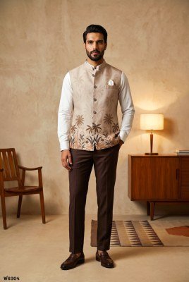 Outluk Wedding 63 Heavy Designer Linen Modi Jacket with Digital Print  modi jacket