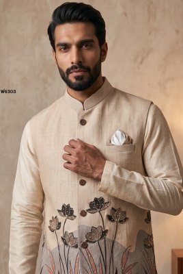 Outluk Wedding 63 Heavy Designer Linen Modi Jacket with Digital Print  modi jacket