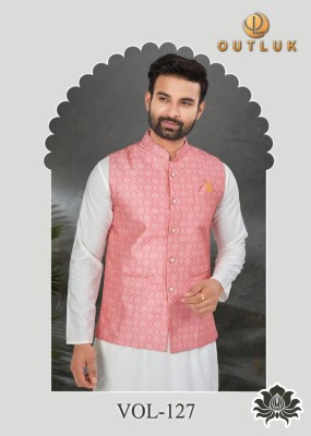 Outluk by wedding collection vol 127 exclusive fancy Mans plain kurta pajama with printed modi jacket catalogue at wholesale price  mens kurta