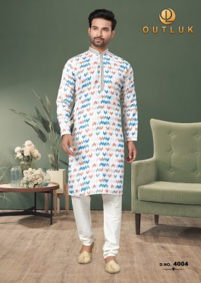 Outluk by wedding collection vol 4 Heavy Cotton Digital Print with Sequance work mens kurta catalog at wholesale price mens kurta