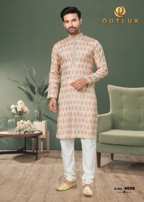 Outluk by wedding collection vol 4 Heavy Cotton Digital Print with Sequance work mens kurta catalog at wholesale price mens kurta