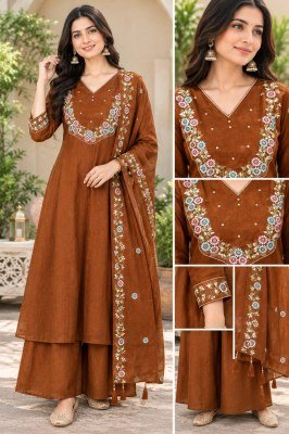 PADMAVATI Festival Special 3-Piece Collection  Pure Mul Chanderi 12 Kali Kurti with Palazzo and  Dupatta Size wise Combo Set