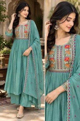 PASHMINA 3-Piece Mul Chanderi Top Elephant Palazzo Dupatta Set Size wise Combo Set