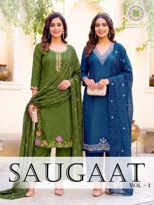 PASSION TREE SAUGAAT Vol-1 Embroidery Straight Top Pant Palazzo Dupatta Set 