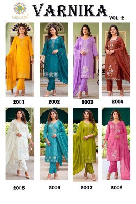 PASSION TREE VARNIKA Vol-2 Glass Roman Silk 3-Piece Suit Set kurti pant with dupatta Catalogs