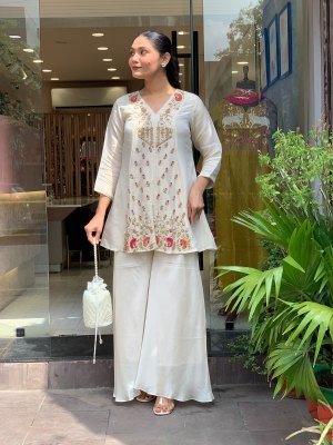 PC Misa Silk Kurta Palazzo Set with Embroidery Work Fancy Palazzo suit catalogue