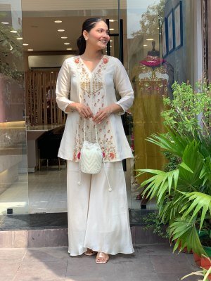PC Misa Silk Kurta Palazzo Set with Embroidery Work Fancy Palazzo suit catalogue