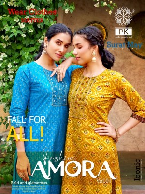 PK fashion amora vol 1 pure cotton printed with embroidered kurti with pant catalog at wholesale rate Amavi