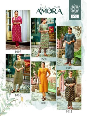 PK fashion amora vol 1 pure cotton printed with embroidered kurti with pant catalog at wholesale rate kurtis catalogs