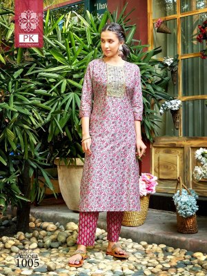 PK fashion amora vol 1 pure cotton printed with embroidered kurti with pant catalog at wholesale rate kurtis catalogs