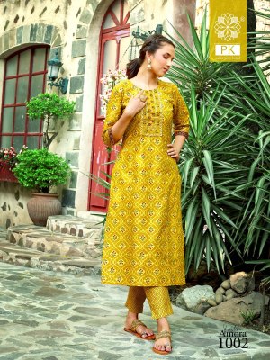 PK fashion amora vol 1 pure cotton printed with embroidered kurti with pant catalog at wholesale rate kurtis catalogs