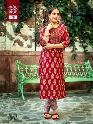 PK fashion amora vol 1 pure cotton printed with embroidered kurti with pant catalog at wholesale rate kurtis catalogs