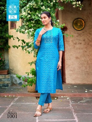 PK fashion amora vol 1 pure cotton printed with embroidered kurti with pant catalog at wholesale rate kurtis catalogs