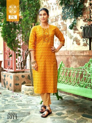 PK fashion amora vol 1 pure cotton printed with embroidered kurti with pant catalog at wholesale rate kurtis catalogs