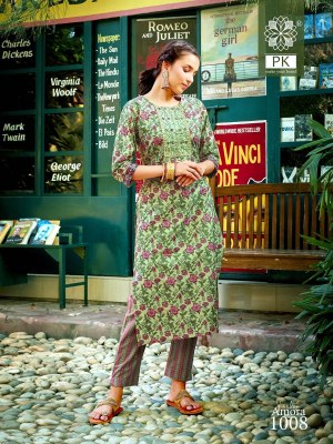 PK fashion amora vol 1 pure cotton printed with embroidered kurti with pant catalog at wholesale rate kurtis catalogs