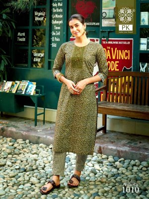 PK fashion amora vol 1 pure cotton printed with embroidered kurti with pant catalog at wholesale rate kurtis catalogs