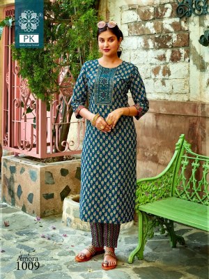 PK fashion amora vol 1 pure cotton printed with embroidered kurti with pant catalog at wholesale rate kurtis catalogs