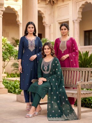 PRITEE D.No 1001-1006 Roman Silk Dori Work Kurti Set with Inner 