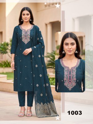 PRITEE D.No 1001-1006 Roman Silk Dori Work Kurti Set with Inner kurti pant with dupatta Catalogs