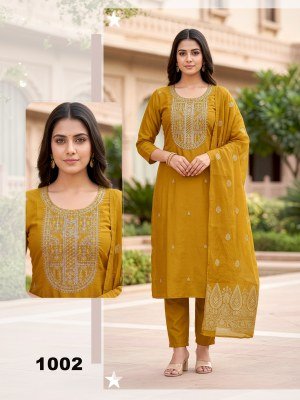 PRITEE D.No 1001-1006 Roman Silk Dori Work Kurti Set with Inner kurti pant with dupatta Catalogs