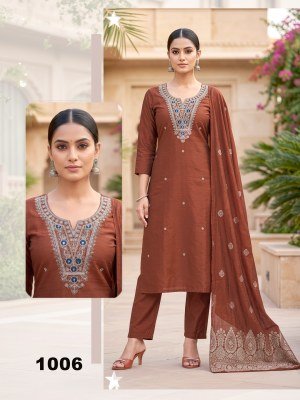 PRITEE D.No 1001-1006 Roman Silk Dori Work Kurti Set with Inner kurti pant with dupatta Catalogs